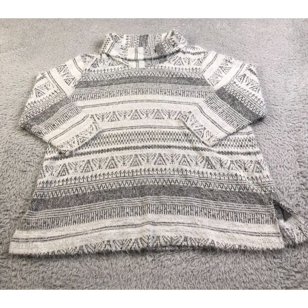 Ali Miles Sweater Womens PL Gray Fair Isle Fuzzy 3/4 Sleeve Turtleneck